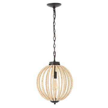 Abril 12.5"  Rustic Bohemian Iron/Wood Bead LED Pendant - JONATHAN Y